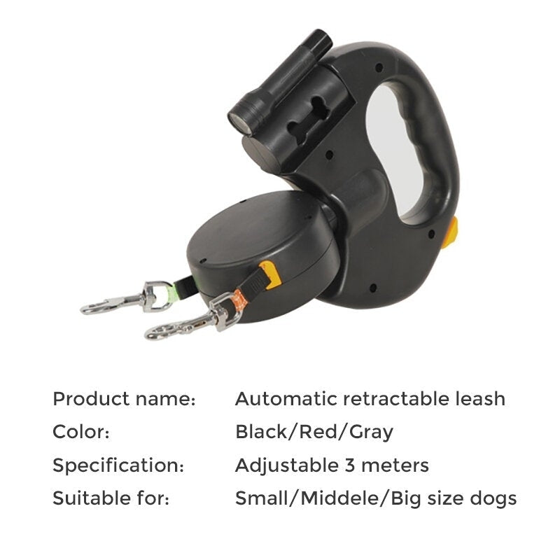 Autoxic Retractable Leash Can Hold Two Pets at The Same Time with Flashlight Lighting Guidance System Reflective Rope Image 4