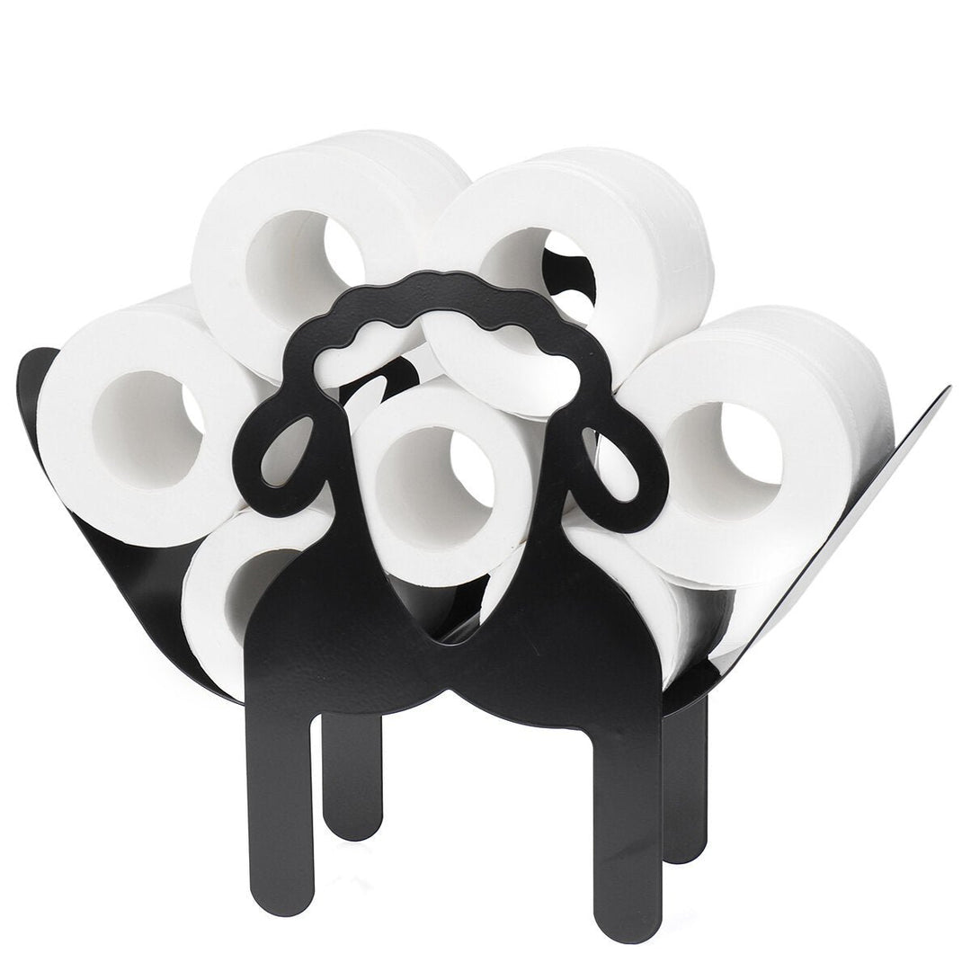 Black Toilet Paper Holder Metal Sheep Shape Tissue Storage Rack Image 1