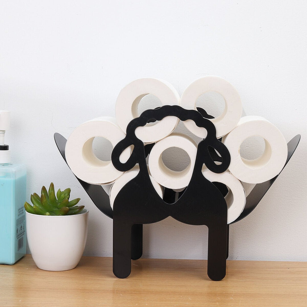 Black Toilet Paper Holder Metal Sheep Shape Tissue Storage Rack Image 3