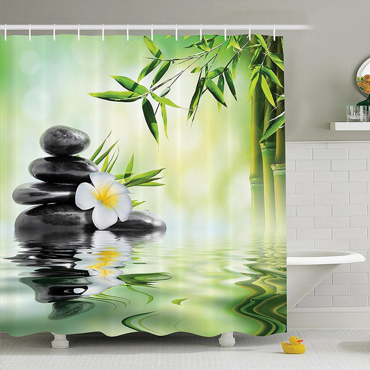 Bamboo Printing Waterproof Bathroom Shower Curtain Toilet Cover Mat Non-slip Carpet Image 5