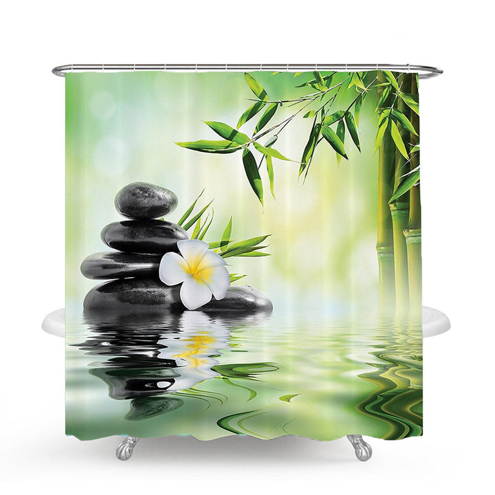 Bamboo Printing Waterproof Bathroom Shower Curtain Toilet Cover Mat Non-slip Carpet Image 9