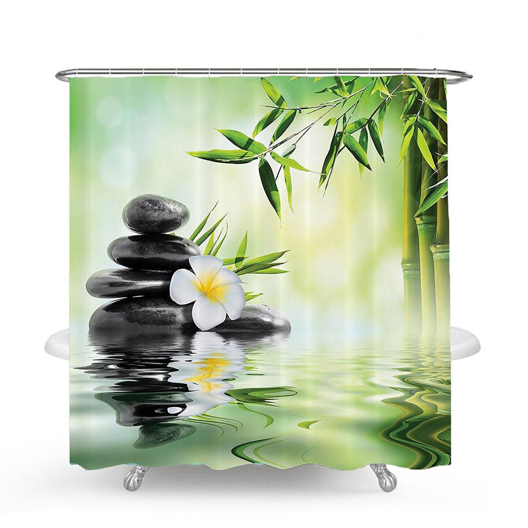 Bamboo Printing Waterproof Bathroom Shower Curtain Toilet Cover Mat Non-slip Carpet Image 1