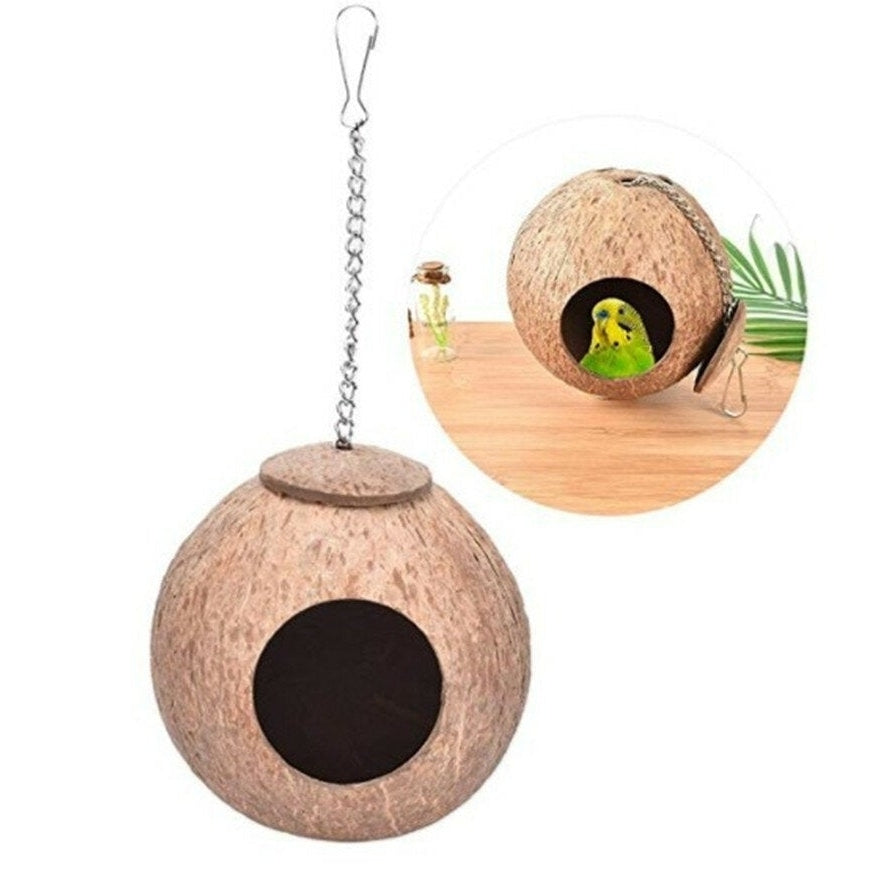 Bird Nest Natural Coconut Shell Bird Nest Parakeet House Hut Parrot Cage Pet Toys Feeder Feeding Cages Image 1