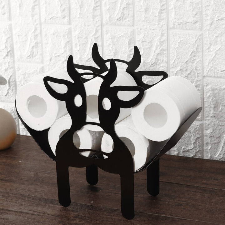 Black Cow Elk Sun Flower Toilet Roll Holder Paper Bathroom Free Standing Storage Image 4