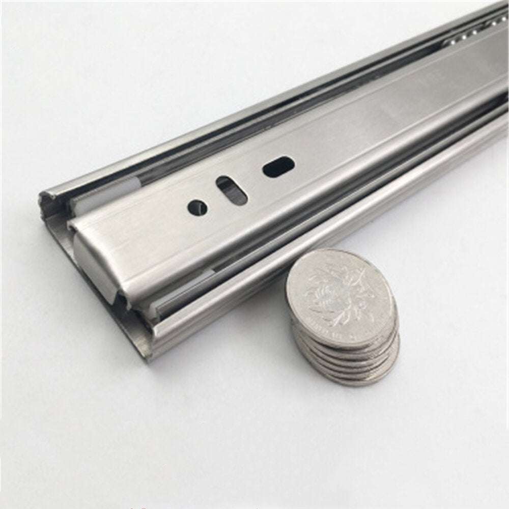 Cabinet Damping Slide Rail Three-section Thickened Stainless Steel Guide Drawer Buffer Mute Side Image 2