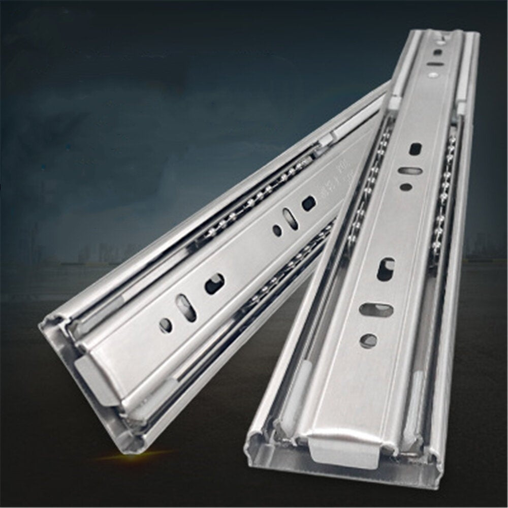 Cabinet Damping Slide Rail Three-section Thickened Stainless Steel Guide Drawer Buffer Mute Side Image 3