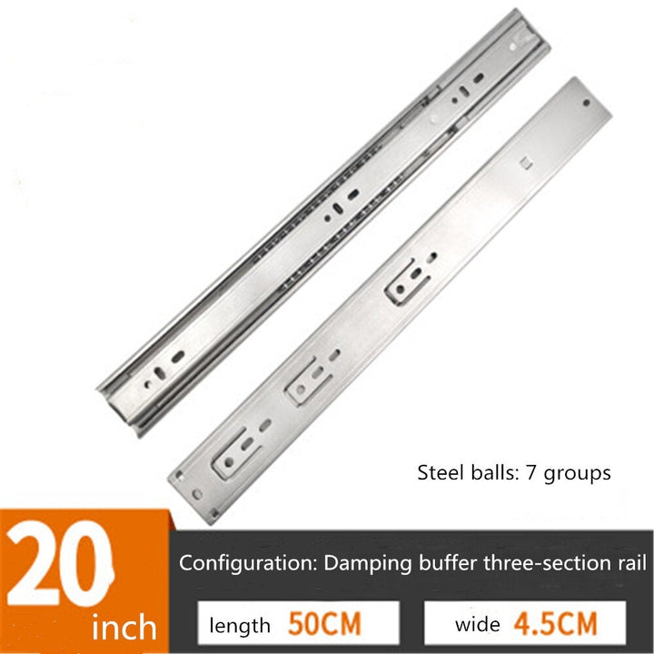 Cabinet Damping Slide Rail Three-section Thickened Stainless Steel Guide Drawer Buffer Mute Side Image 4