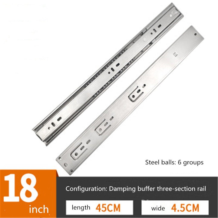 Cabinet Damping Slide Rail Three-section Thickened Stainless Steel Guide Drawer Buffer Mute Side Image 5