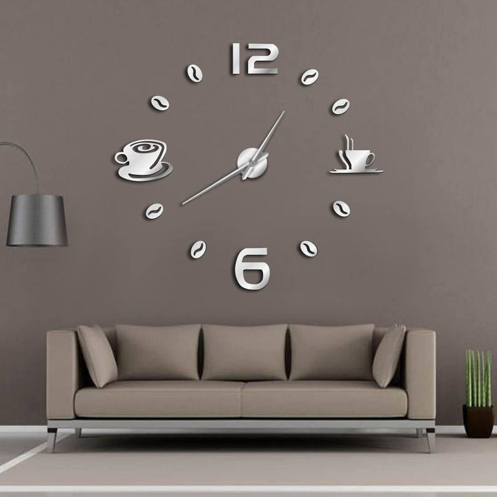 Cafe DIY Large Wall Clock Frameless Giant Wall Clock Modern Design Cafe Coffee Mug Coffee Bean Kitchen Wall Watch Image 2