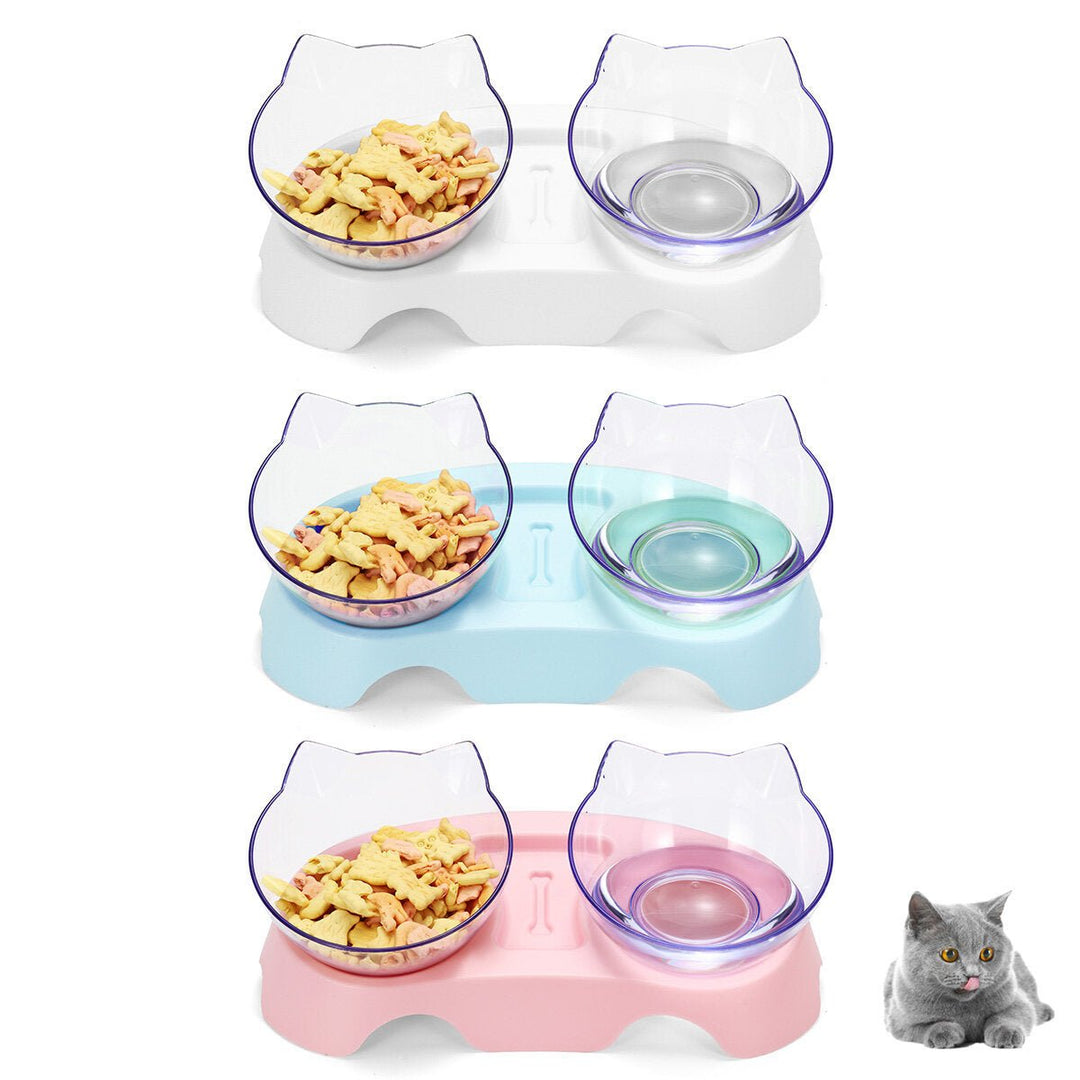 Cat Double Bowl Non-slip Pet Food Water Feeder Dish Elevated Stand Pet Supplies Puppy Image 1