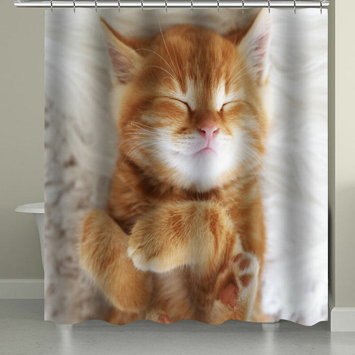 Cat Printing Waterproof Bathroom Shower Curtain Toilet Cover Mat Set Image 4