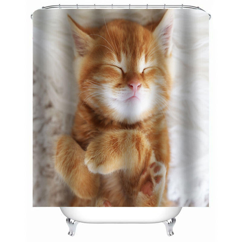 Cat Printing Waterproof Bathroom Shower Curtain Toilet Cover Mat Set Image 6