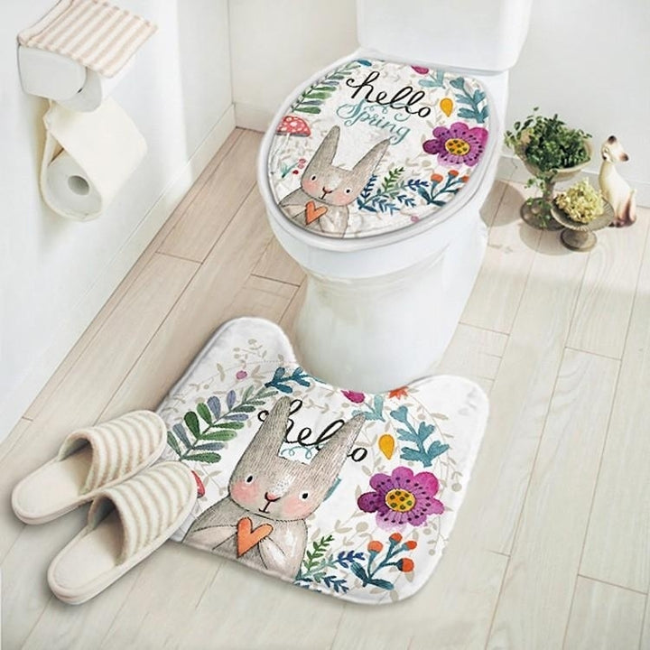 Carpet Absorbent Non-Slip Pedestal Rug Lid Bathroom Toilet Cover Bath Mat Cut Cartoon Rabbit Image 1