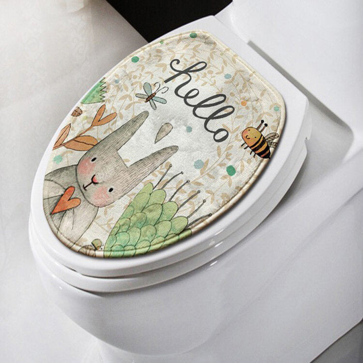 Carpet Absorbent Non-Slip Pedestal Rug Lid Bathroom Toilet Cover Bath Mat Cut Cartoon Rabbit Image 3