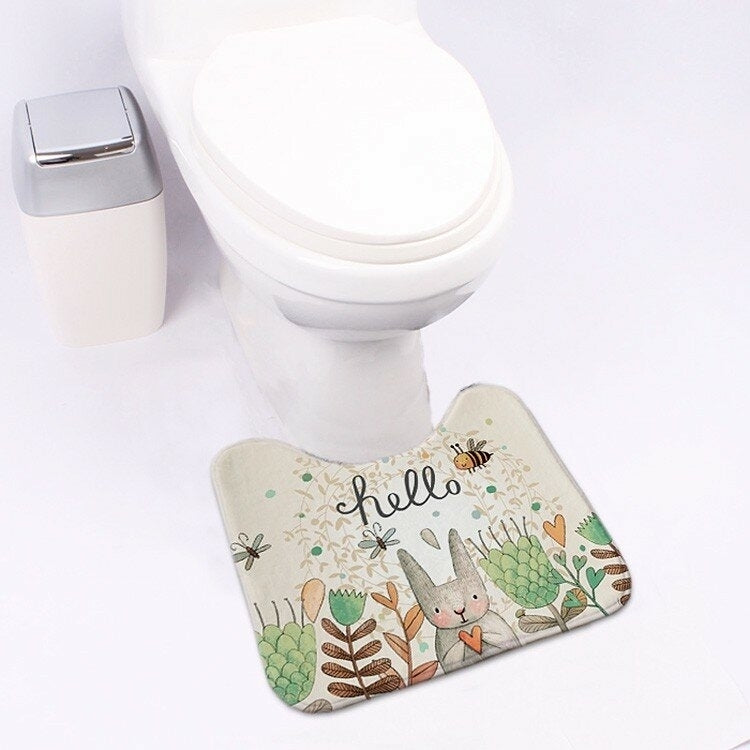 Carpet Absorbent Non-Slip Pedestal Rug Lid Bathroom Toilet Cover Bath Mat Cut Cartoon Rabbit Image 7