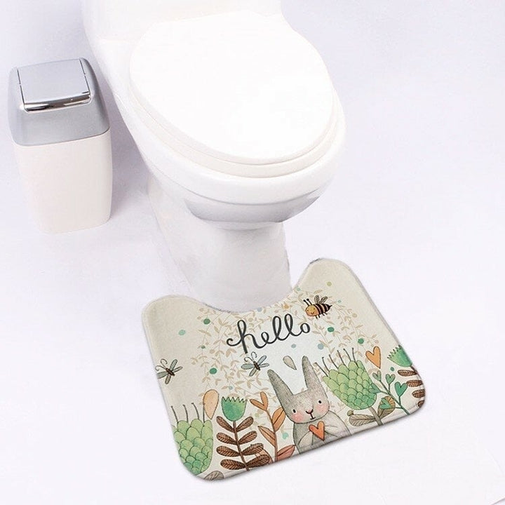 Carpet Absorbent Non-Slip Pedestal Rug Lid Bathroom Toilet Cover Bath Mat Cut Cartoon Rabbit Image 1