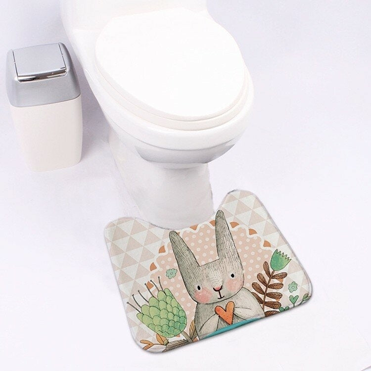 Carpet Absorbent Non-Slip Pedestal Rug Lid Bathroom Toilet Cover Bath Mat Cut Cartoon Rabbit Image 8