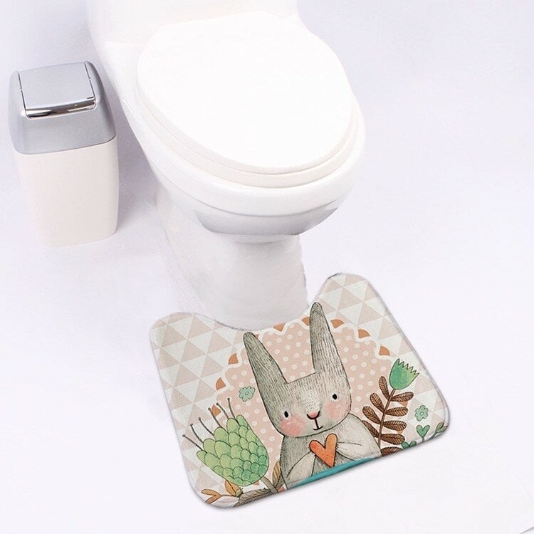 Carpet Absorbent Non-Slip Pedestal Rug Lid Bathroom Toilet Cover Bath Mat Cut Cartoon Rabbit Image 1