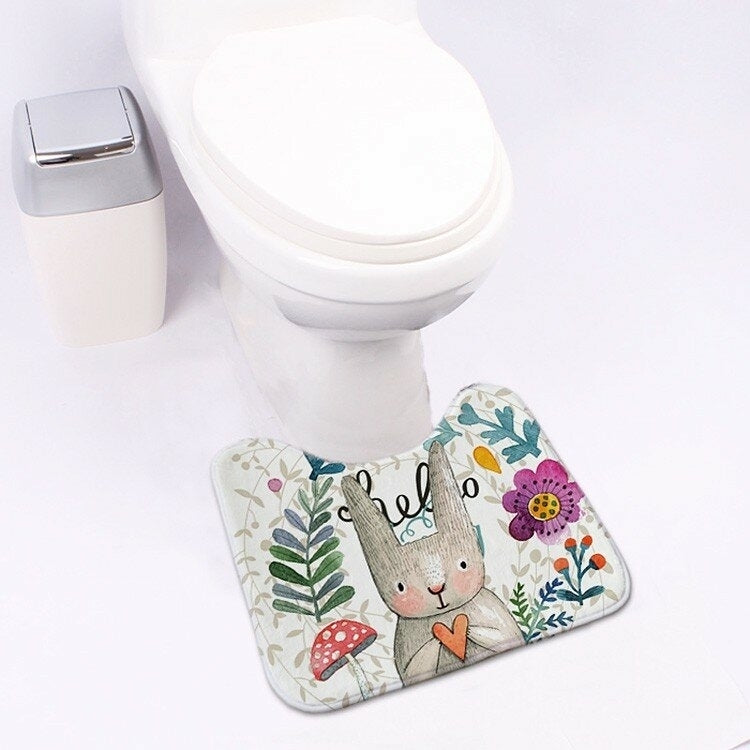 Carpet Absorbent Non-Slip Pedestal Rug Lid Bathroom Toilet Cover Bath Mat Cut Cartoon Rabbit Image 9