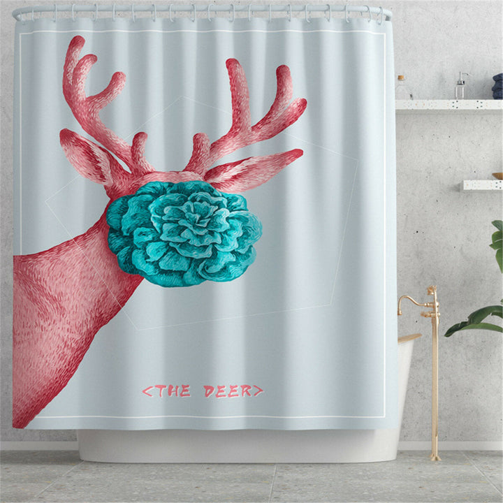 Cartoon Deer Printed Waterproof Shower Curtain Set Non-slip Bath Mat Toilet Floor Mat Set Image 5