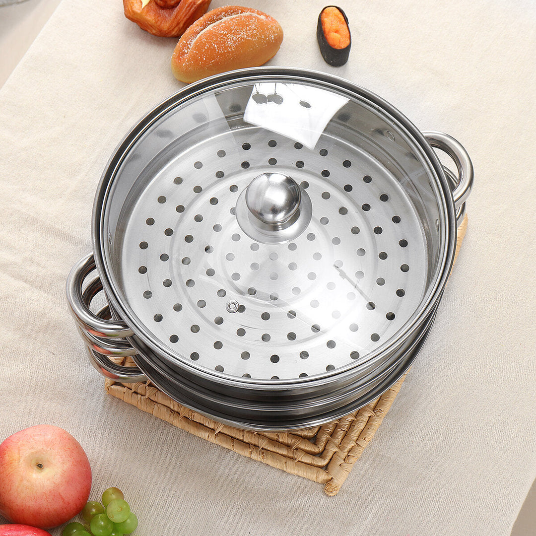 Cooking Pot Stainless Steel Cookware Steaming Boiling Soup Pan Kitchen Set 28CM Image 5