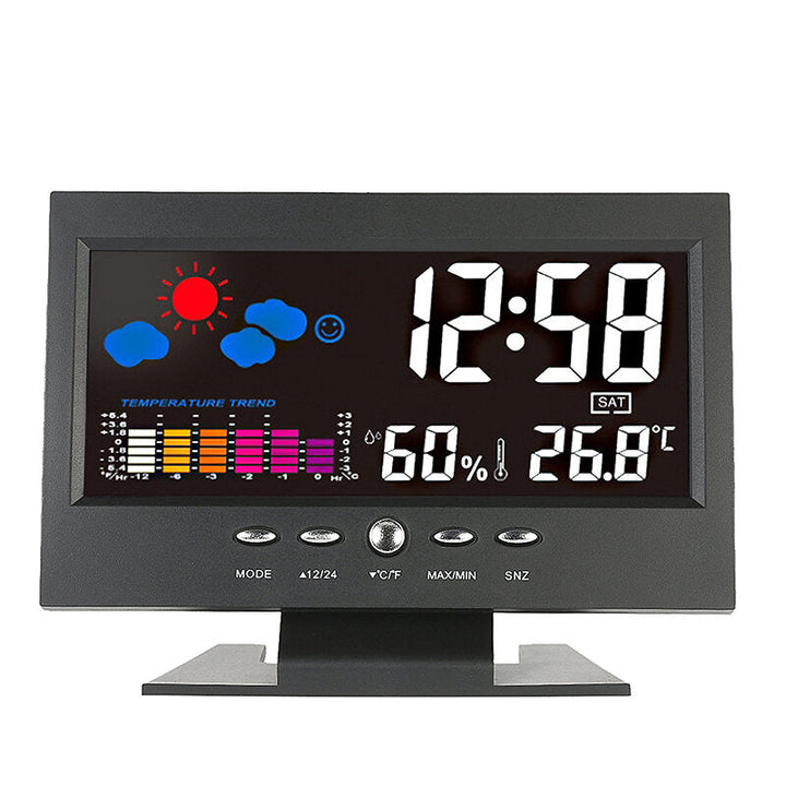 Digital LED Temperature Humidity Monitor Weather Forecast LED Table Alarm Clock Image 1