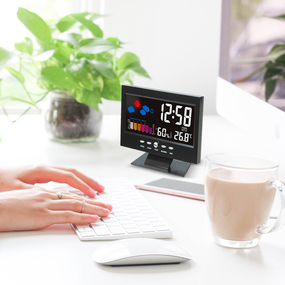 Digital LED Temperature Humidity Monitor Weather Forecast LED Table Alarm Clock Image 2