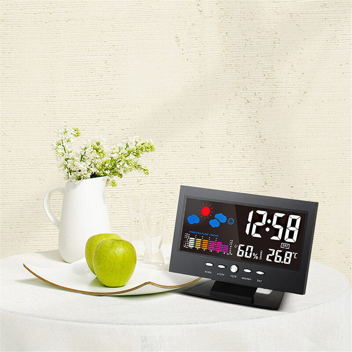 Digital LED Temperature Humidity Monitor Weather Forecast LED Table Alarm Clock Image 3