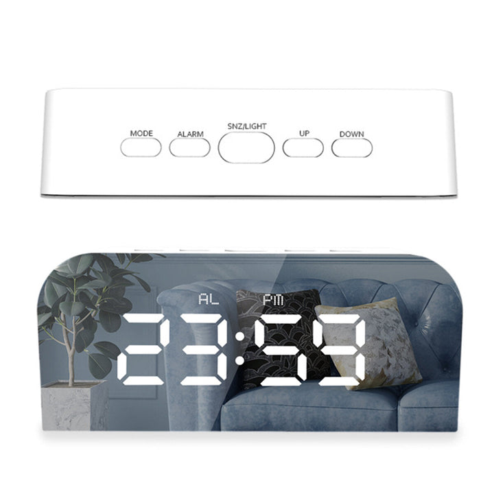 Digital Mirror Desk Clock LED Display Alarm Clock Calendar Snooze Charge Phone Image 5