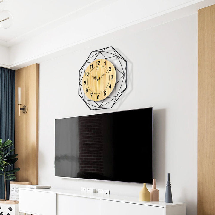 Clear Wide Large Wood 42cm Wall Clock With Bird Stickers For Study Living Room Image 6