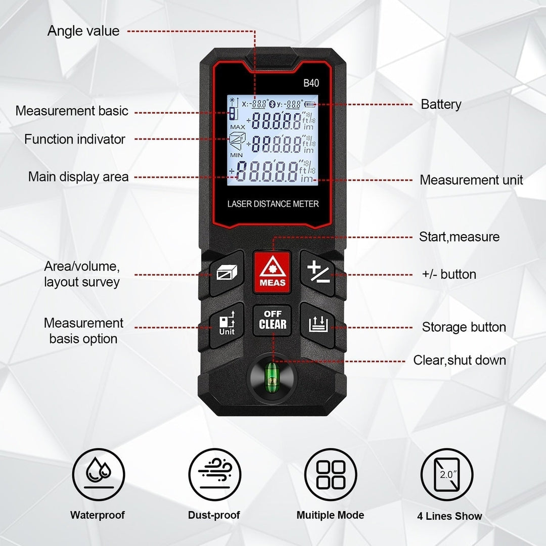 Digital Laser Distance Measure with M,in,Ft Switching LED And Pythagorean Mode Image 5