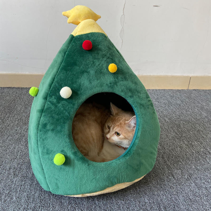 Christmas Tree Cat Litter Kennel Winter Warm Pet Nest Winter Cat House Pet Supplies Pet Bed Image 4