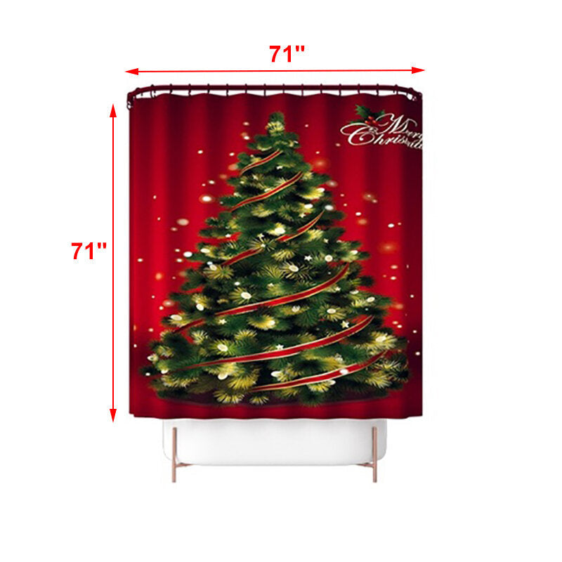 Christmas Tree Waterproof Shower Curtain Set Anti-slip Bath Mat Toilet Seat Cover Floor Mat Set Image 6