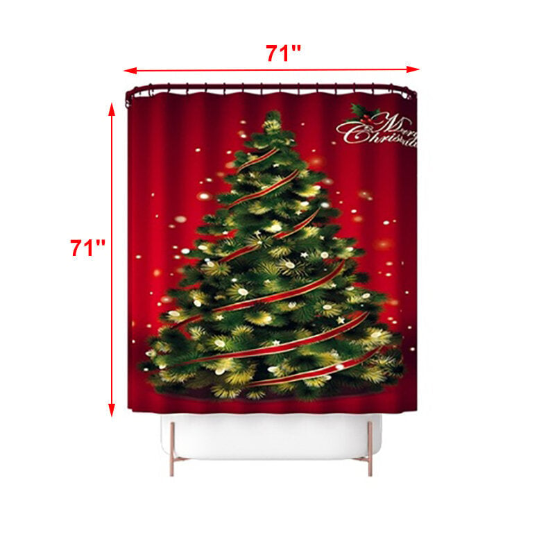 Christmas Tree Waterproof Shower Curtain Set Anti-slip Bath Mat Toilet Seat Cover Floor Mat Set Image 1