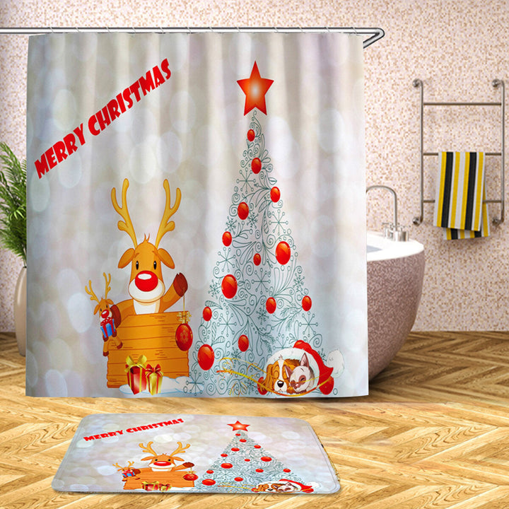 Christmas Tree Xmas Bathroom Shower Curtain Toilet Cover Rug Floor Bath Mat Image 4