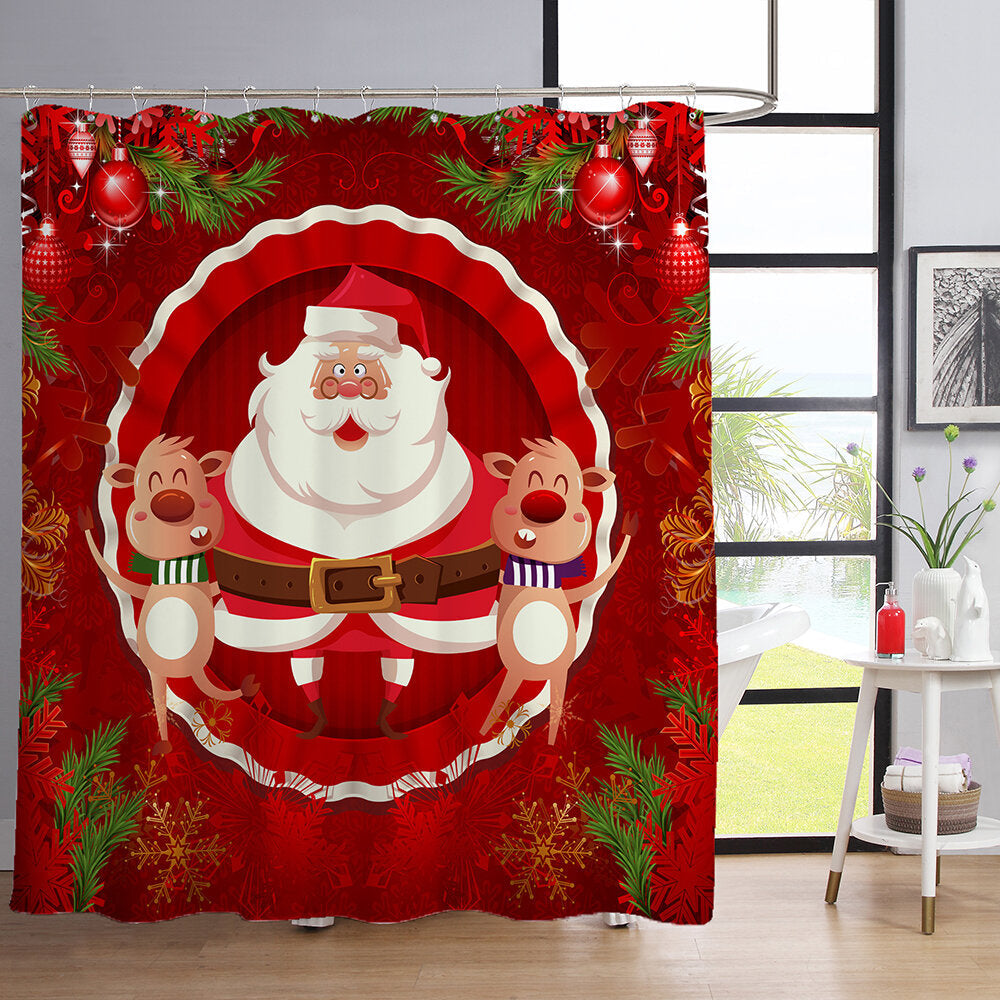 Christmas Style Shower Curtain Santa Claus Three-piece Four-piece Bathroom Mat Set Waterproof Toilet Mat Set Image 12