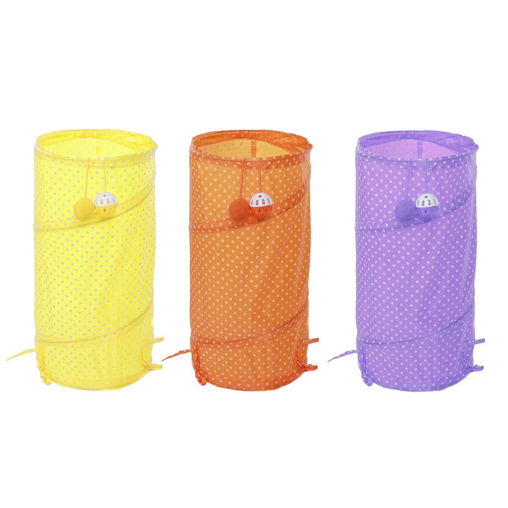 Collapsible Training Pet Cat Tunnel Toy with Bell And Plush Ball 2 Ways Tube Image 2