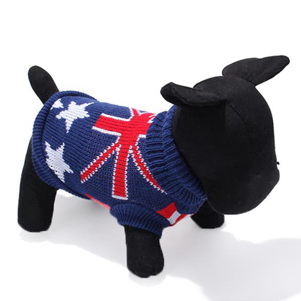 Dark Blue UK Flag Pet Dog Knitted Breathable Sweater Outwear Apparel Image 1