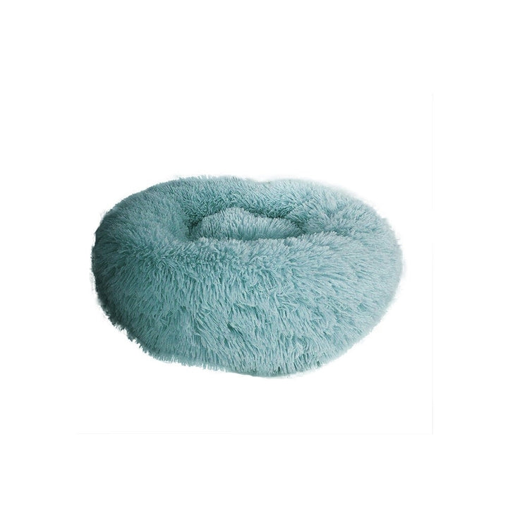 Dark Green Round Removable Plush Doghouse Sofa Bed Warm Dog Mat Non-slip Washable Pet Mat Image 1