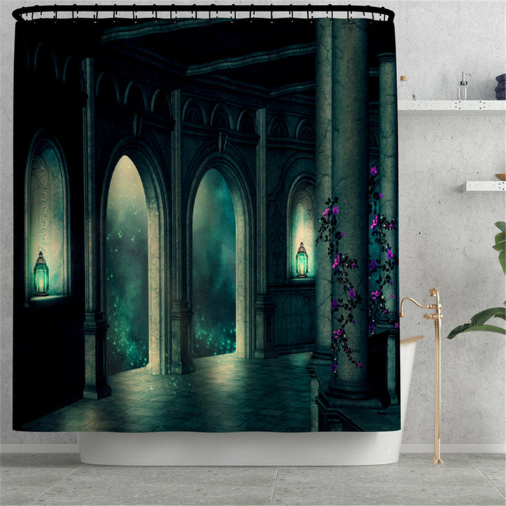 Dark Castle Printed Waterproof Shower Curtain Anti-slip Toilet Mat Carpet Set Image 3