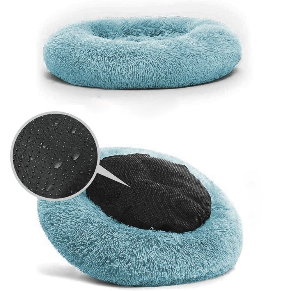 Dark Green Round Removable Plush Doghouse Sofa Bed Warm Dog Mat Non-slip Washable Pet Mat Image 4