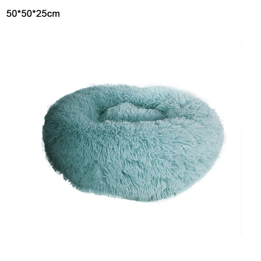 Dark Green Round Removable Plush Doghouse Sofa Bed Warm Dog Mat Non-slip Washable Pet Mat Image 5