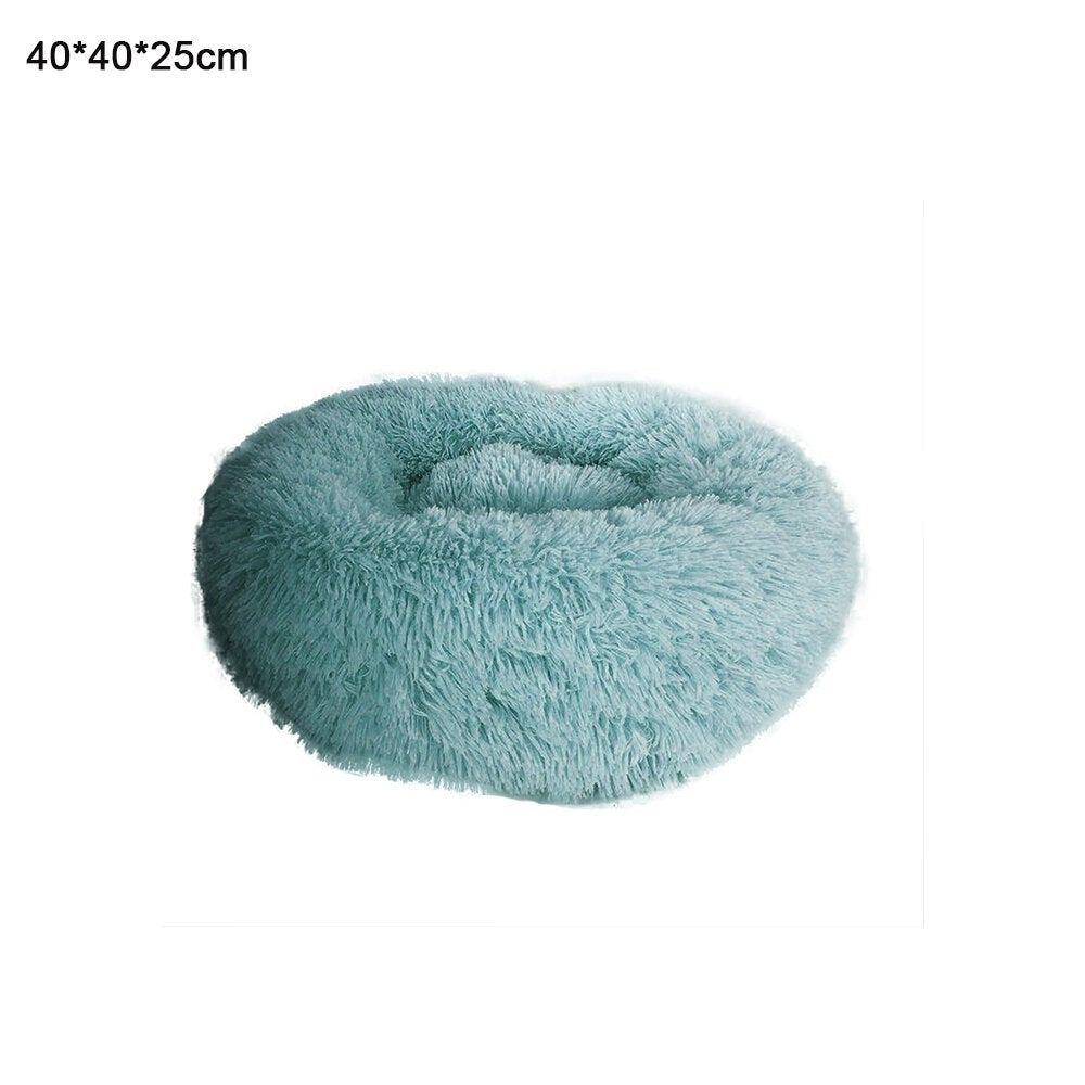 Dark Green Round Removable Plush Doghouse Sofa Bed Warm Dog Mat Non-slip Washable Pet Mat Image 6