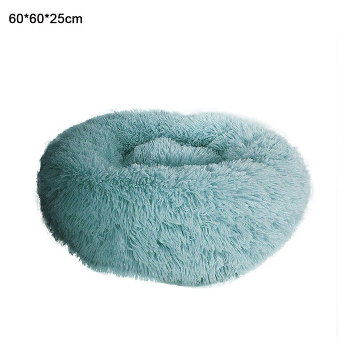 Dark Green Round Removable Plush Doghouse Sofa Bed Warm Dog Mat Non-slip Washable Pet Mat Image 7