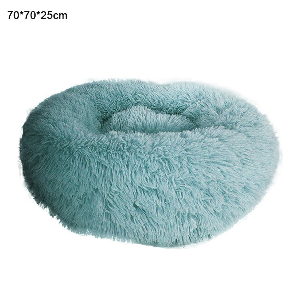 Dark Green Round Removable Plush Doghouse Sofa Bed Warm Dog Mat Non-slip Washable Pet Mat Image 8