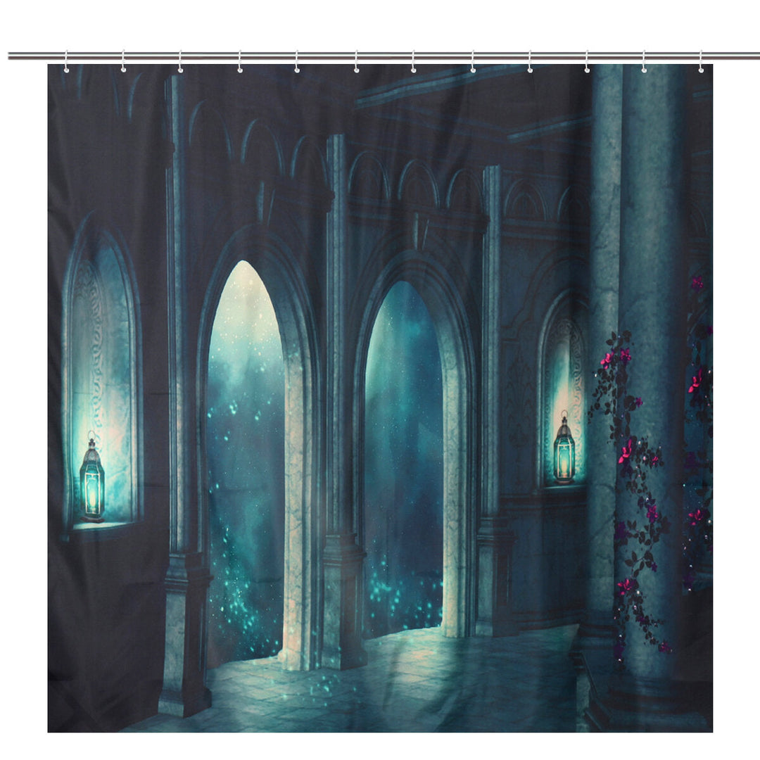 Dark Castle Printed Waterproof Shower Curtain Anti-slip Toilet Mat Carpet Set Image 9