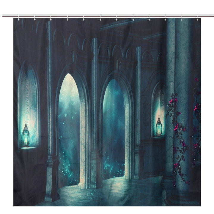 Dark Castle Printed Waterproof Shower Curtain Anti-slip Toilet Mat Carpet Set Image 1