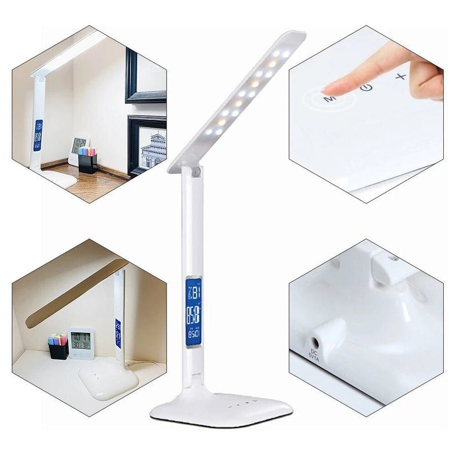 Desk Lamp Touch Dimmable Foldable Eye Protect Reading Light with Calendar Temperature Alarm Clock,5W Image 1