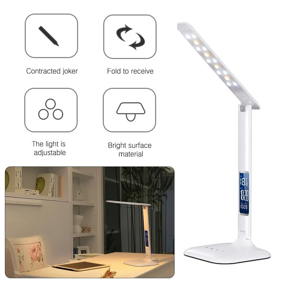 Desk Lamp Touch Dimmable Foldable Eye Protect Reading Light with Calendar Temperature Alarm Clock,5W Image 2