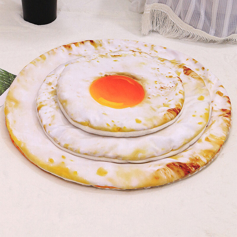 Delicious Pizza Fried Eggs Bacon Chinese Cabbage Pattern Pet Mat Round Cat Puppy Bed Blanket Dog Mat Pet Cat Sleeping Image 4